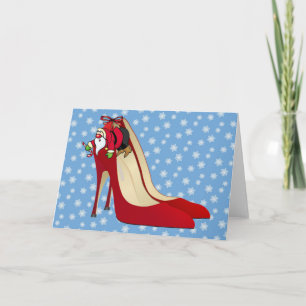 Tarjeta Festiva Zapatos del tacón alto/duende rojos de Santa