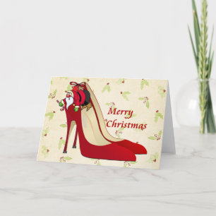 Tarjeta Festiva Zapatos rojos de tacón alto / Santa Elf