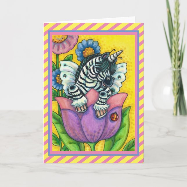 Tarjeta Festiva ZEBO WHIMSYNICKER, ZEBRA UNICORN Blank Holi (Anverso)