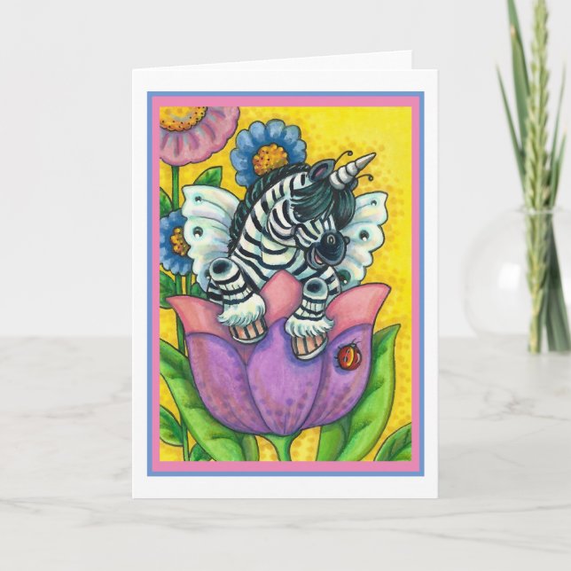 Tarjeta Festiva ZEBO WHIMSYNICKER, ZEBRA UNICORN Blank Holi (Anverso)