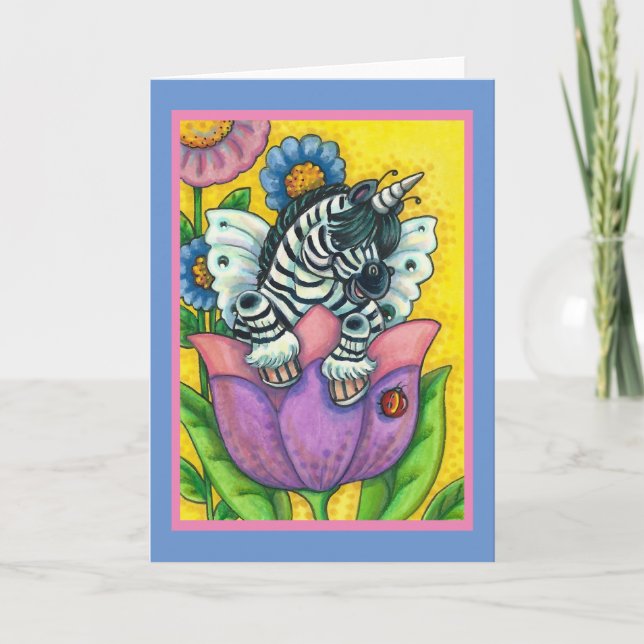 Tarjeta Festiva ZEBO WHIMSYNICKER, ZEBRA UNICORN Blank Holi (Anverso)