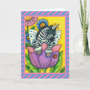 Tarjeta Festiva ZEBO WHIMSYNICKER, ZEBRA UNICORN EN blanco