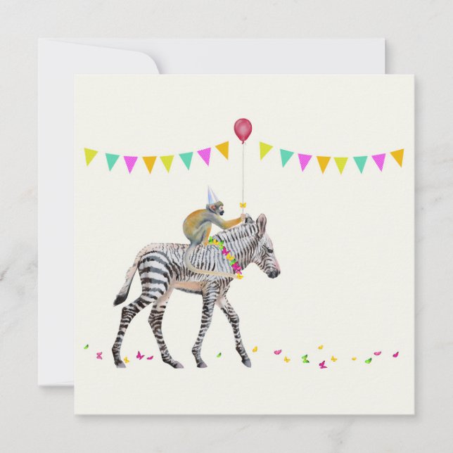 Tarjeta Festiva Zebra balloon party cards Set 10 (Anverso)