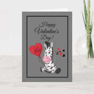 Tarjeta Festiva Zebra feliz Día de San Valentín lindo corazones ro