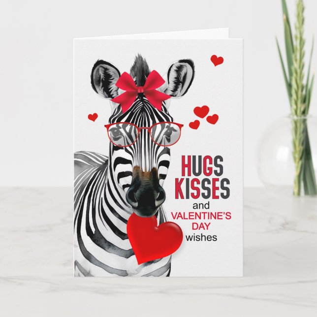Tarjeta Festiva Zebra Hugs and Kisses Valentine's Day (Anverso)