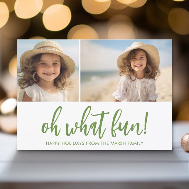 Tarjeta Festiva Zen Line Art Green - 2 Photo - Minimal (Modern Holiday Greeting Card with a Family Photo)