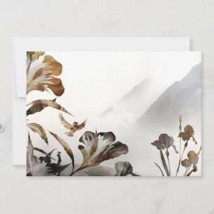 Tarjeta Festiva Zen Montaña Brumosa Pájaros Minimalista Naturaleza