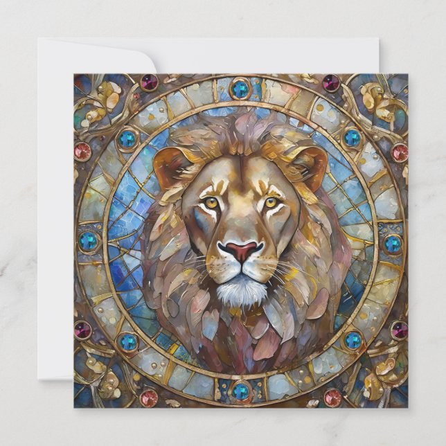 Tarjeta Festiva Zodiac - Leo el León (Anverso)
