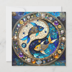 Tarjeta Festiva Zodiaco - Pez Piscis Yin y Yang