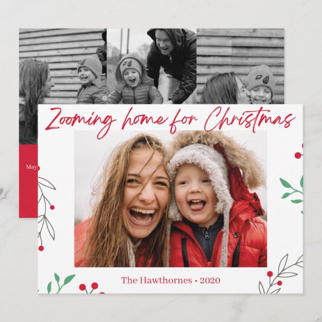 Tarjeta Festiva "Zooming Home", personalizados Navidades divertido (Anverso / Reverso)
