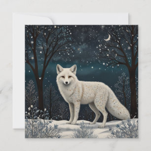 Tarjeta Festiva Zorro blanco invernal retro elegante