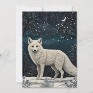 Tarjeta Festiva Zorro blanco invernal retro elegante
