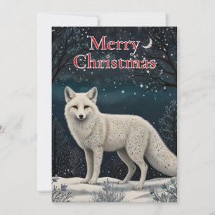 Tarjeta Festiva Zorro blanco invernal retro elegante