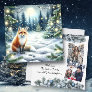 Tarjeta Festiva Zorro de invierno en una foto navideña de bosque c