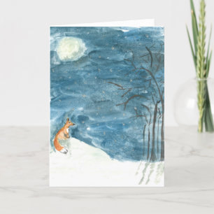 Tarjeta Festiva zorro en invierno