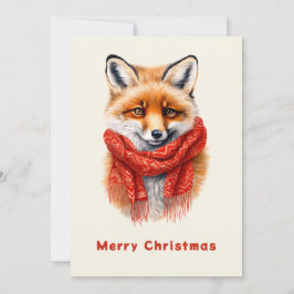 Tarjeta Festiva Zorro Lindo con una Bufanda Roja Imagen de Otoño