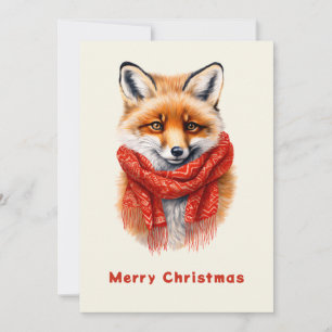 Tarjeta Festiva Zorro Lindo con una Bufanda Roja Imagen de Otoño