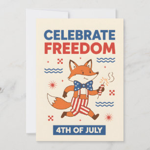 Tarjeta Festiva Zorro Patriótico Celebra Libertad 4 de Julio EE. U
