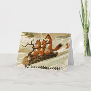 Tarjeta Festiva zorros en trineo