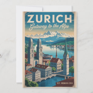 Tarjeta Festiva Zurich Suiza Retrospectiva Silueta Urbana Viajes 