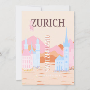 Tarjeta Festiva Zúrich Travel Art, Suiza, Retro Travel Art