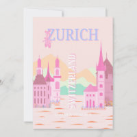 Zúrich Travel Art, Suiza, Viajes Retro Rosa