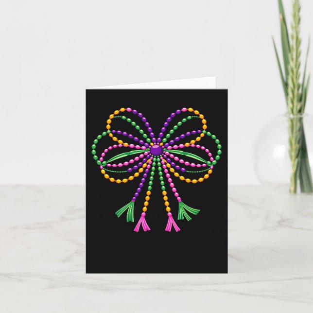 Tarjeta Festival Coquette Bow Mardi Gras Fleur De Lis Carn (Anverso)