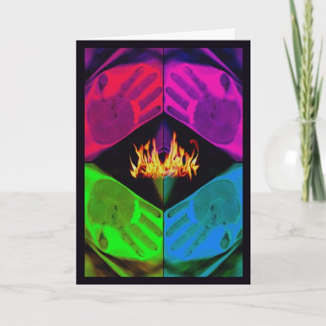 Tarjeta Festival de Primavera Holi de Manos y Fuego de Col (Anverso)