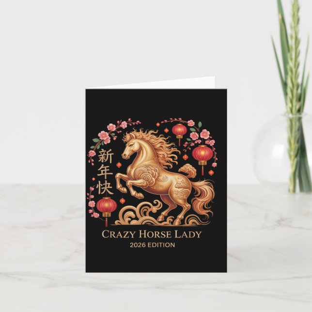 Tarjeta Festive 2026 New Year Crazy Horse Lady Fortune Cow (Anverso)