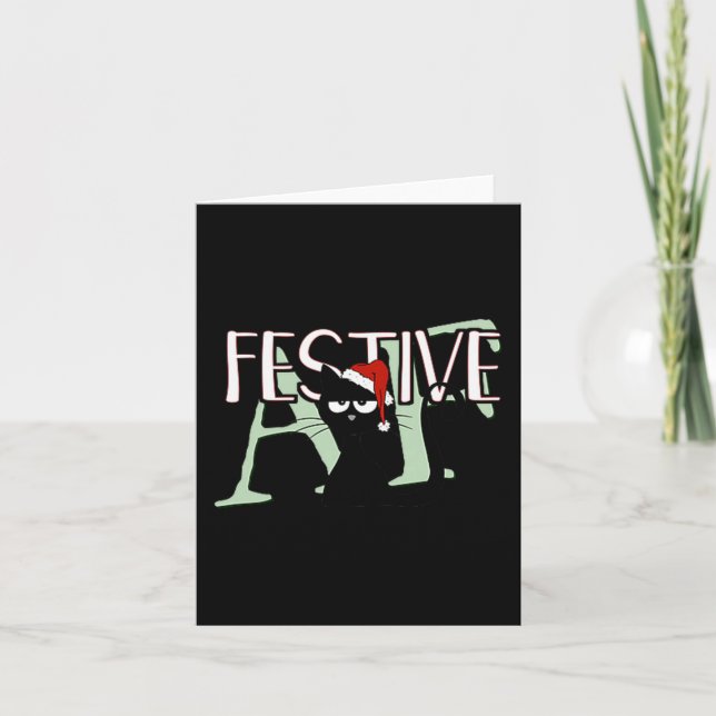 Tarjeta Festive Af Ironic Sarcastic Merry Christmas Cat Pr (Anverso)