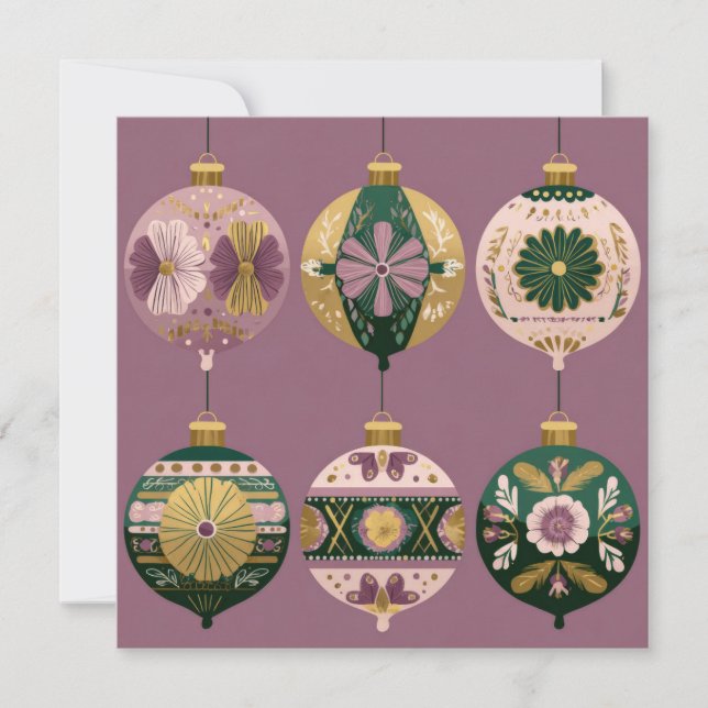 Tarjeta Festive and elegant Christmas Baubles Greeting (Anverso)