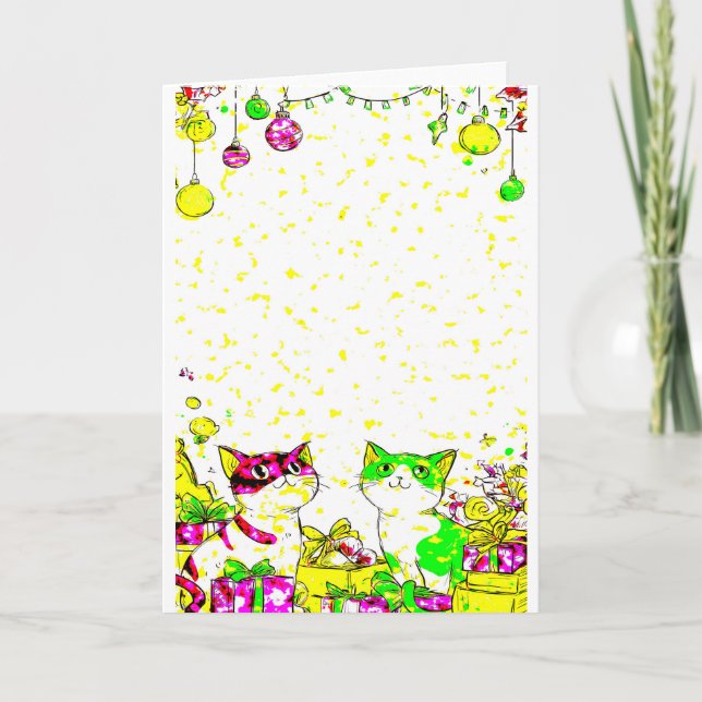 Tarjeta Festive Cats with Gifts  (Anverso)
