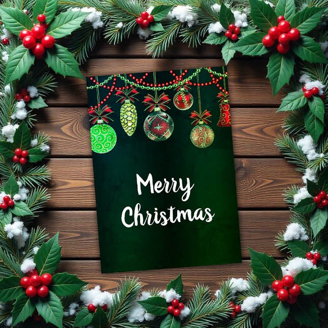 Tarjeta Festive Christmas Baubles Green Christmas Card (Festive Christmas Baubles Green Christmas Card by the Olde Christmas Shoppe)