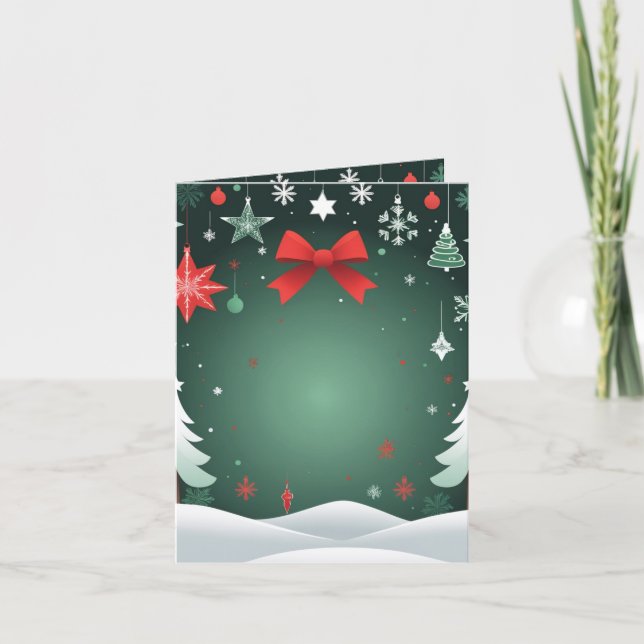 Tarjeta Festive Christmas Red Bow, Snowflakes & Winter  (Anverso)