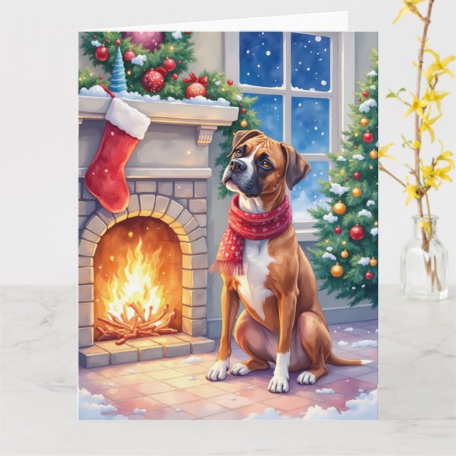 Tarjeta Festive Fireplace Boxer Christmas Art (flor amarilla)
