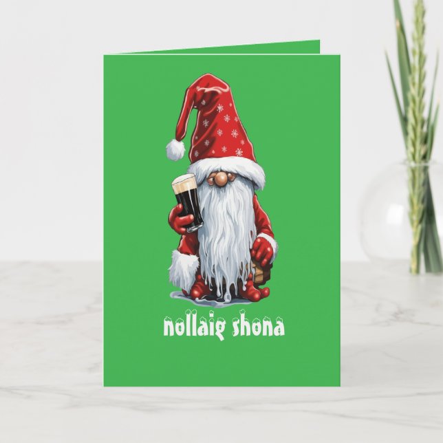 Tarjeta Festive Gnome Holding A Glass Of‎ Irish Dry Stout (Anverso)