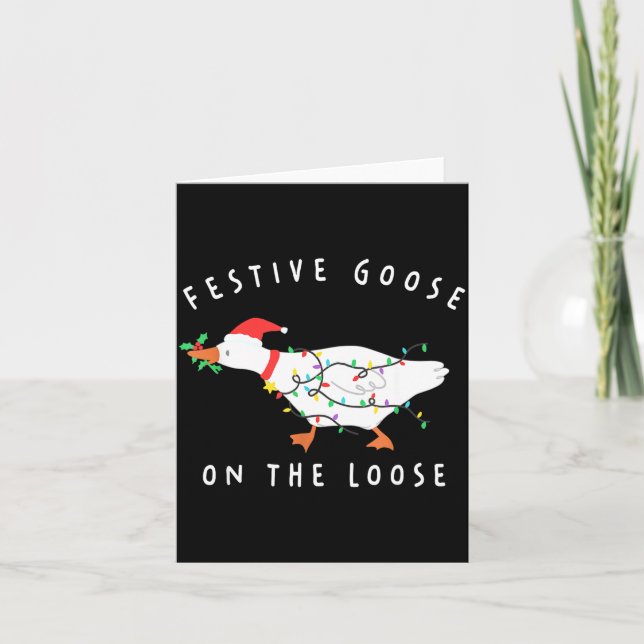 Tarjeta Festive Goose On The Loose Christmas Santa Silly G (Anverso)