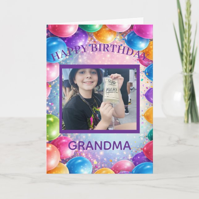 Tarjeta Festive Happy Ballons Custom Photo Birthday (Anverso)