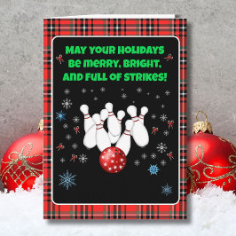 Tarjeta Festive Happy Holidays Bowling with Snowflakes