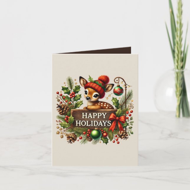 Tarjeta Festive Happy Holidays reno add message (Anverso)
