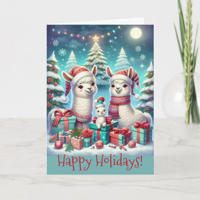 Tarjeta Festive Llama Family Christmas (Anverso)