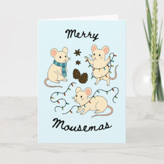 Tarjeta Festive Mice with Fairy Lights – Christmas Card