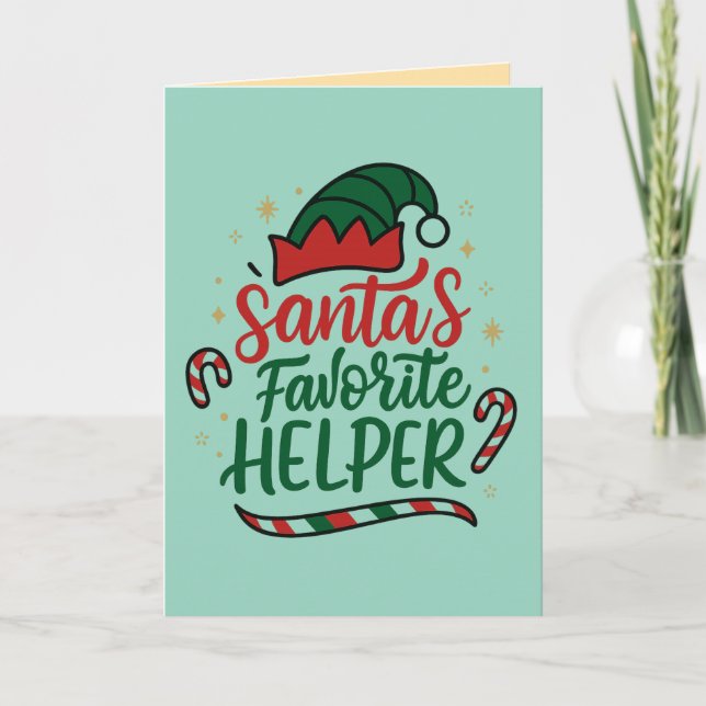 Tarjeta Festive Santa Helper Christmas Greeting Card (Anverso)