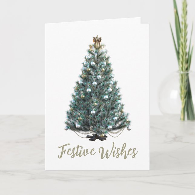 Tarjeta Festive Wishes. Christmas tree design (Anverso)