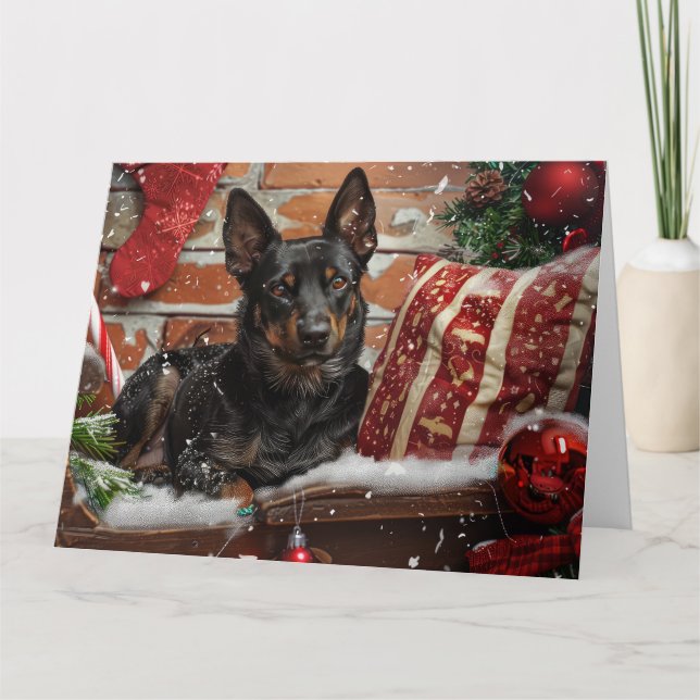 Tarjeta Festividad australiana de Navidades de perro Kelpi (Anverso)