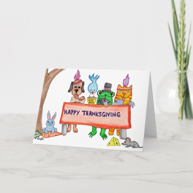 Tarjeta Festividad de Acción de Gracias con amigos (Anverso)