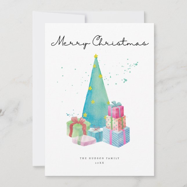 Tarjeta Festividad de Árbol de Navidad acuático moderno (Anverso)