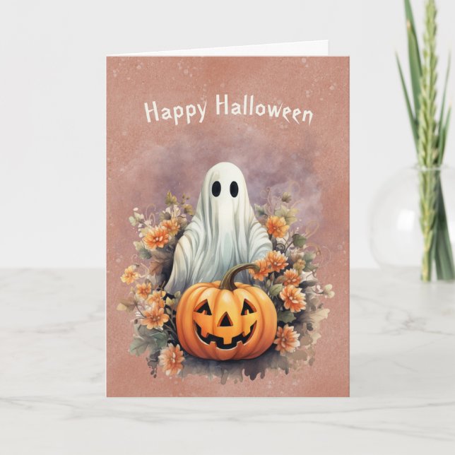 Tarjeta Festividad de calabaza fantasma de Halloween (Anverso)