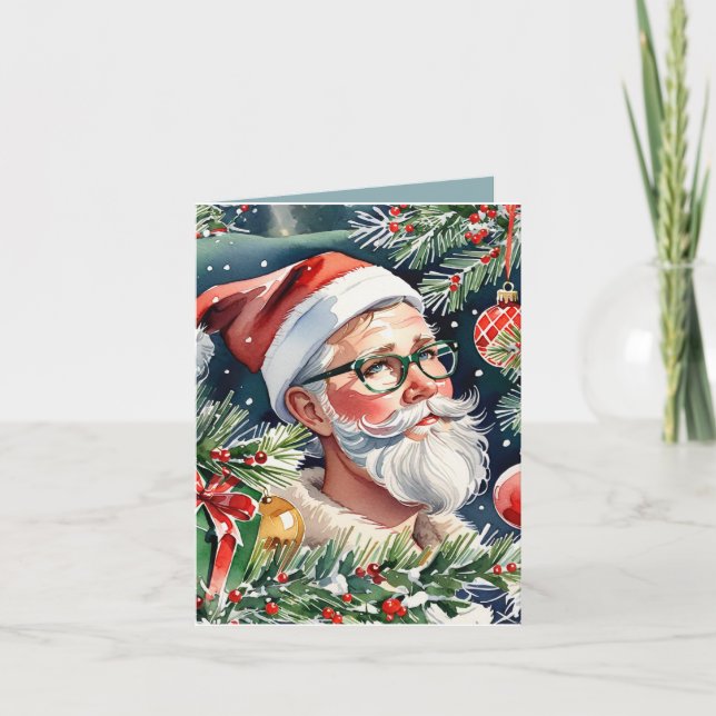 Tarjeta Festividad de cóctel Hipster Santa y Navidades (Anverso)