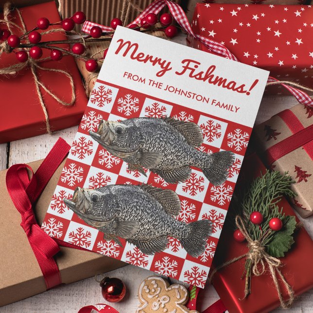 Tarjeta Festividad de copo de nieve de ferry Fishmas (Merry Fishmas!  Order your Crappie Fishing Christmas Card today.)